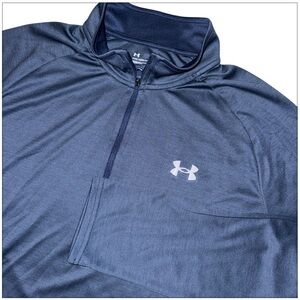 Under Armour Mens XL Blue Heathered Heatgeat Performance Tech Golf Long Sleeve